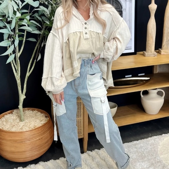 POL Light Blue and White Straight Leg Pants - Picture 9 of 9